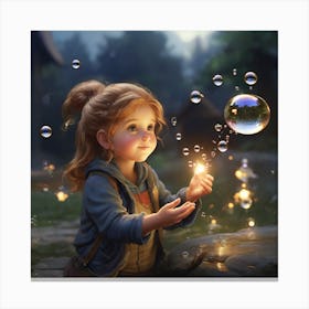 Little Girl With Soap Bubbles Canvas Print