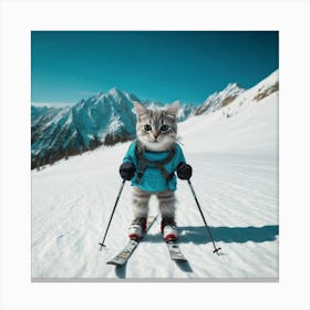 Cat On Skis Canvas Print