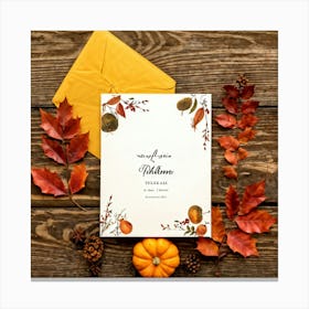 An Autumn Themed Holiday Card Adorning A Vintage Rustic Wooden Finish Laden With A Hand Drawn Dispu (1) 2 Canvas Print