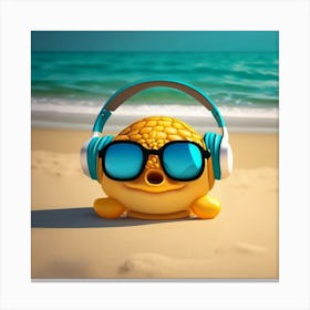 Fish With Headphones On The Beach Canvas Print