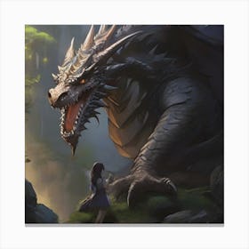 Dragon And Girl Canvas Print