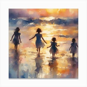 Children At The Beach Canvas Print