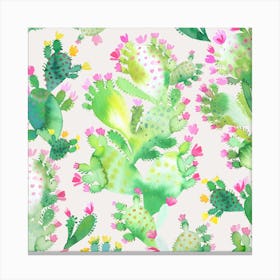 Succulent Cactus Soft Pink Square Canvas Print