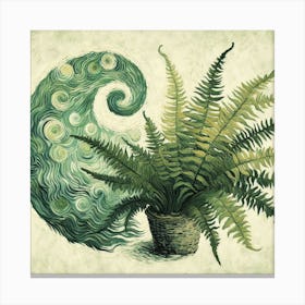 Van Gogh style, Green fern 3 Canvas Print