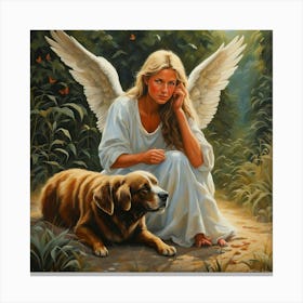 Angel And Dog Canvas Print