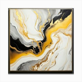 Abstract Marble Patterns Gracefully Swirling Across A Canvas The Waves Of Liquid Gold Silver Grey (1) Canvas Print