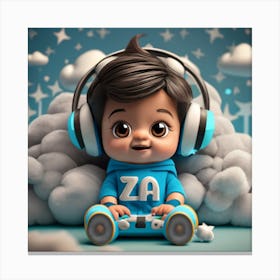 Cartoon Style Realistic Baby Boy Gamer Canvas Print