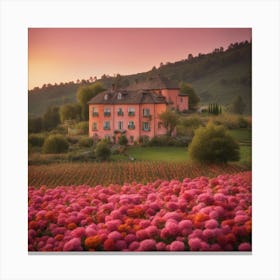 Pink Flowers In A Field 1 Canvas Print