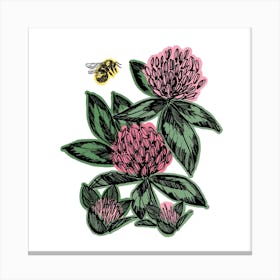 Bee Clover Flower Square Canvas Print