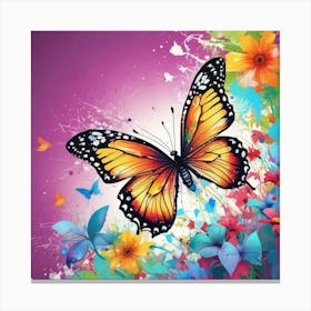 Butterfly With Flowers 12 Canvas Print