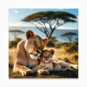 Lioness And Cub Canvas Print