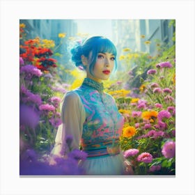 Asian Girl In Flowers Canvas Print