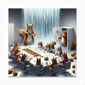 Squirrels In A Meeting Canvas Print