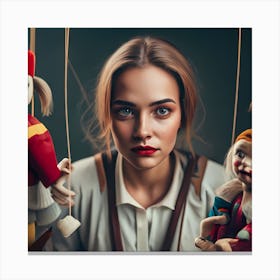 Portrait Of A Young Woman With Puppets Canvas Print