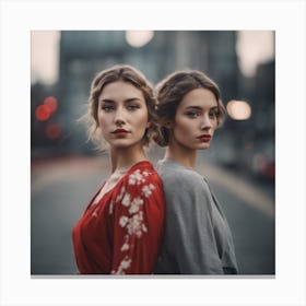 Two Women In A City Canvas Print