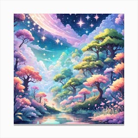 A Fantasy Forest With Twinkling Stars In Pastel Tone Square Composition 435 Canvas Print