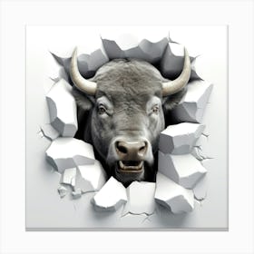 Bull Through A Wall 2 Canvas Print