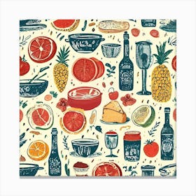 Foodie Traveler A Delicious Pattern Featuring Iconic Dishes From Different Countries Canvas Print