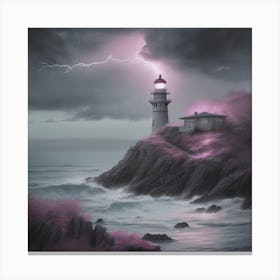 Lightning Storm At The Lighthouse Landscape 1 Canvas Print