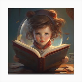 Little Girl Reading A Book Canvas Print