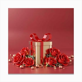 Gift Box With Roses Canvas Print