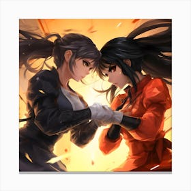 Two Anime Girls Fighting 2 Canvas Print