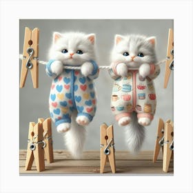 Two Kittens Hanging On Clothesline 1 Canvas Print