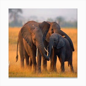 Three Elephants In The Grass Canvas Print