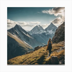 Woman Hiking In The Mountains Canvas Print