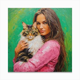 Girl With A Cat 3 Canvas Print