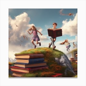 Children Reading Books Canvas Print