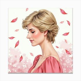 Princess Diana In A Watercolor Setting With Floating Petals 1 Canvas Print