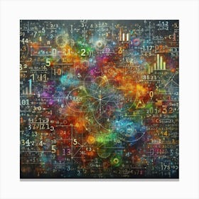 A colorful, abstract background featuring mathematical equations and shapes. Canvas Print