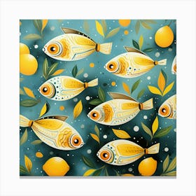 Yellow Fish On Blue Background Canvas Print