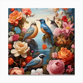 Birds And Flowers Canvas Print