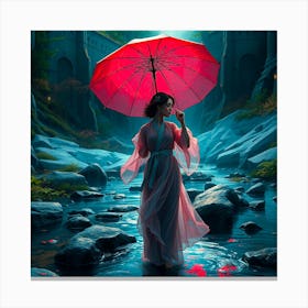 Girl With Red Umbrella Toile