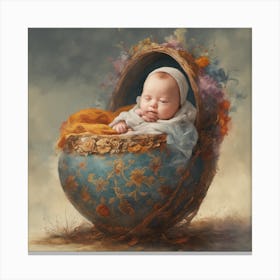 Baby In A Basket Baby Bumpkin Painting ( Bohemian Design ) Canvas Print