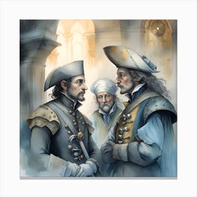 Portrait Of Two Knights Monochromatic Watercolor Canvas Print