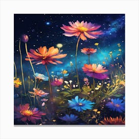 Flowers In The Night Sky Canvas Print