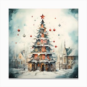 Enchanted Retro Christmas Scene Canvas Print