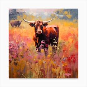 Longhorns In The Meadow Canvas Print