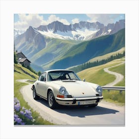 A Porsche 911 In The Route Des Grandes Alpes Illustration art print 2 Canvas Print