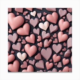 Pink Hearts On A Black Background Canvas Print