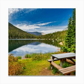 Picnic Table In Front Of Lake Stampe su tela