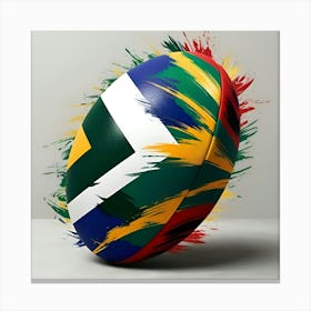 A Vibrant And Dynamic Image Of A Stylized Rugby Ball With An Abstract Art Design Featuring The South African Flag Colors Canvas Print