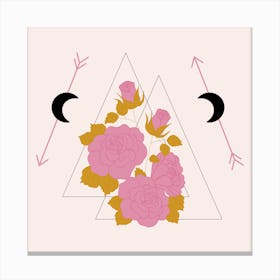 Pink Roses And Geometrics Square Canvas Print