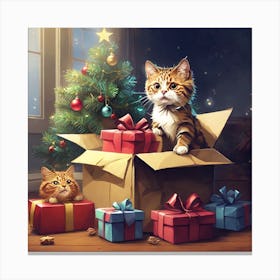 Christmas Kittens In A Box Canvas Print