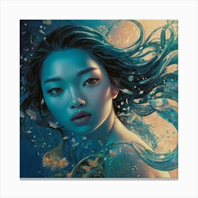 Mermaid The Magic of Watercolor: A Deep Dive into Undine, the Stunningly Beautiful Asian Goddess 1 Canvas Print