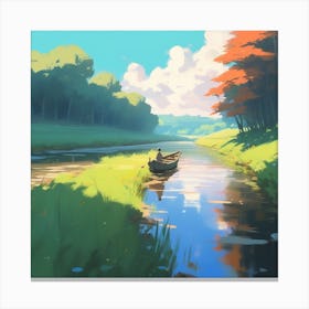 Peaceful Countryside River Acrylic Painting Trending On Pixiv Fanbox Palette Knife And Brush Stro (6) Canvas Print