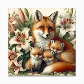 Fox And Lilies Canvas Print